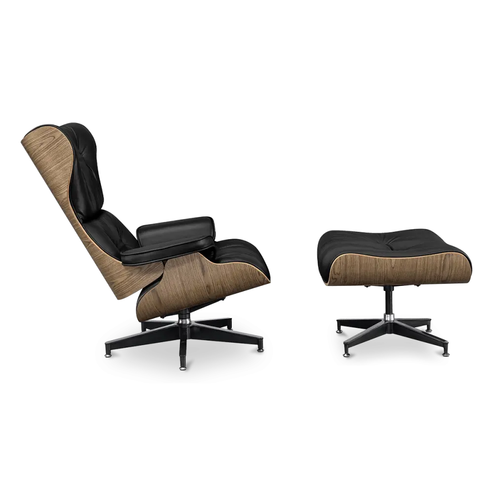 Cavel Lounge Chair Zwart Leer | Walnoot Schalen