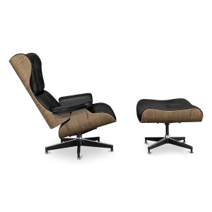 Cavel Lounge Chair Zwart Leer | Walnoot Schalen