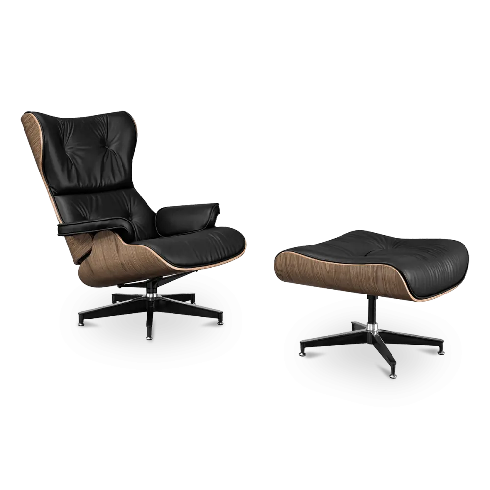 Cavel Lounge Chair Zwart Leer | Walnoot Schalen
