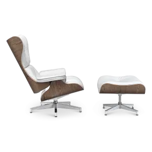 Cavel Lounge Chair Wit Leer | Walnoot Schalen