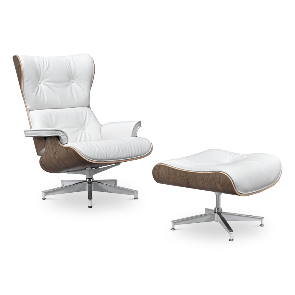Cavel Lounge Chair Wit Leer | Walnoot Schalen