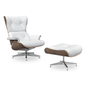 Cavel Lounge Chair Wit Leer | Walnoot Schalen